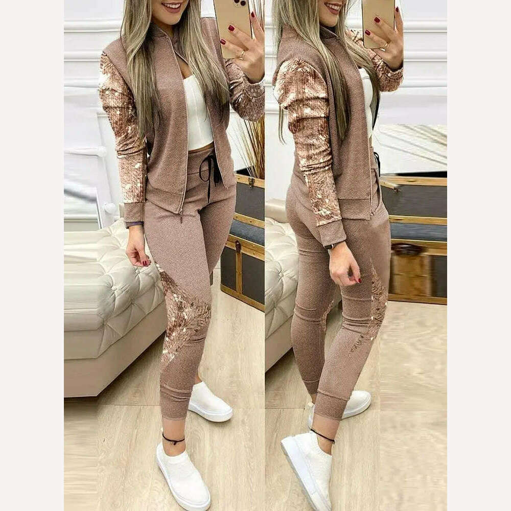 KIMLUD, 2022 Women Two Piece Set Outfits Autumn Women's Tracksuit Zipper Top And Pants Casual Sport Suit Winter 2 Piece Woman Set, KIMLUD Womens Clothes