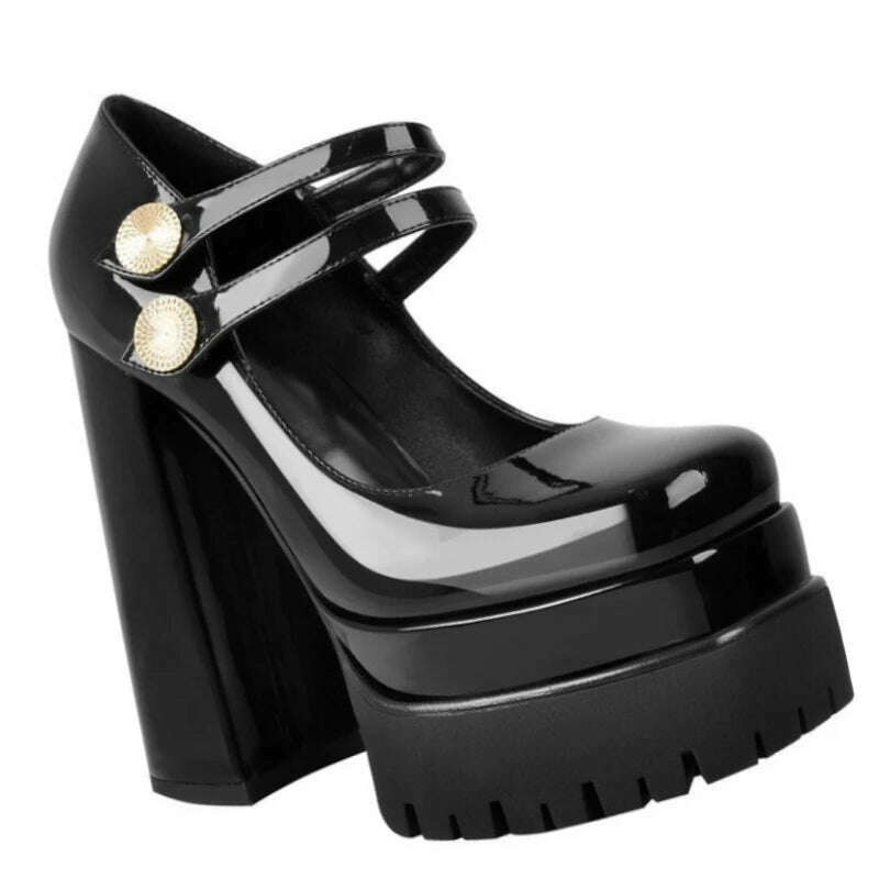 KIMLUD, 2022 Women's New Spring and Autumn Casual High Heels Sexy Thick Sole High Heels Mary Jane Shoes Black Platform High Heels, KIMLUD Womens Clothes