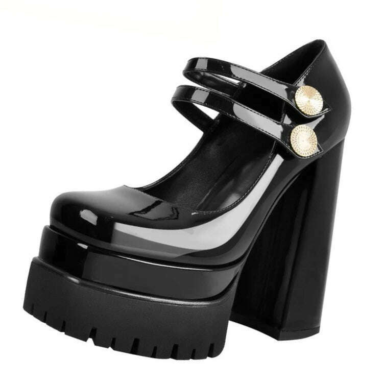 KIMLUD, 2022 Women's New Spring and Autumn Casual High Heels Sexy Thick Sole High Heels Mary Jane Shoes Black Platform High Heels, KIMLUD Womens Clothes