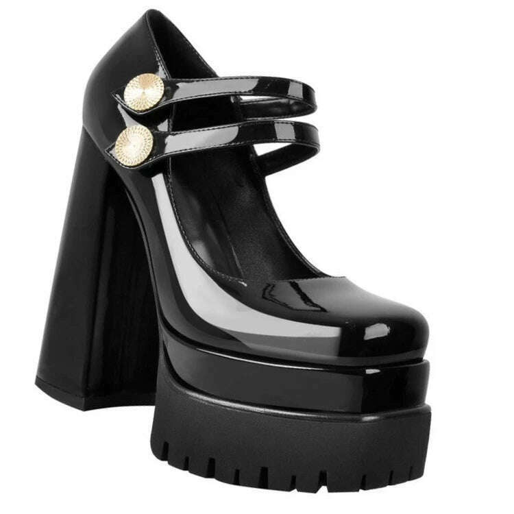 KIMLUD, 2022 Women's New Spring and Autumn Casual High Heels Sexy Thick Sole High Heels Mary Jane Shoes Black Platform High Heels, KIMLUD Womens Clothes