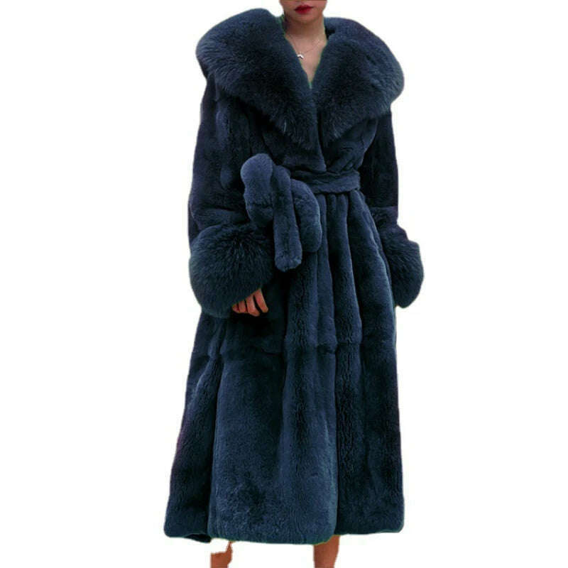 KIMLUD, 2023 Autumn and Winter Big Fur Collar Fashion Fur Coat Women's Mid-Length Thickened European and American Loose Temperament Coat, KIMLUD Womens Clothes