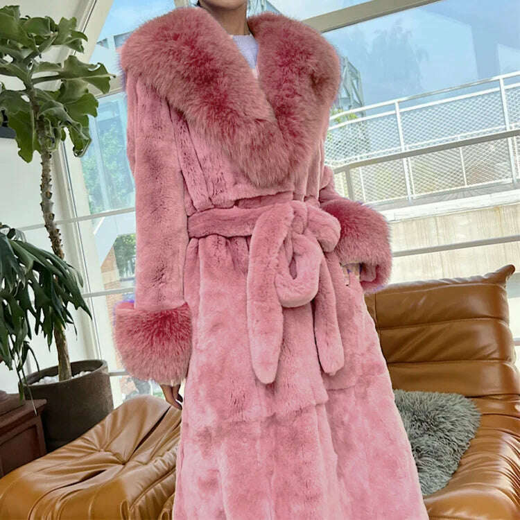 KIMLUD, 2023 Autumn and Winter Big Fur Collar Fashion Fur Coat Women's Mid-Length Thickened European and American Loose Temperament Coat, Pink color / S, KIMLUD Womens Clothes