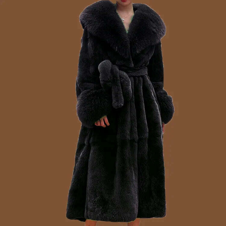 KIMLUD, 2023 Autumn and Winter Big Fur Collar Fashion Fur Coat Women's Mid-Length Thickened European and American Loose Temperament Coat, black / S, KIMLUD Womens Clothes