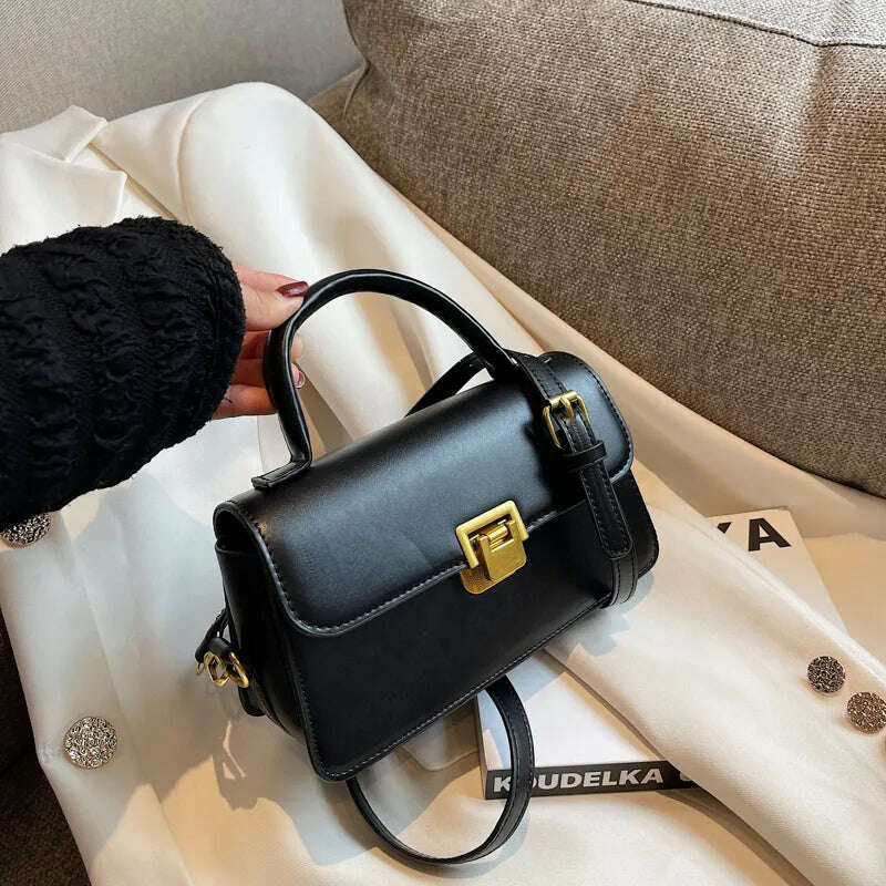 KIMLUD, 2023 autumn and winter new handbag ladies retro shoulder bag classic messenger bag solid color leather women's bag messenger bag, KIMLUD Womens Clothes