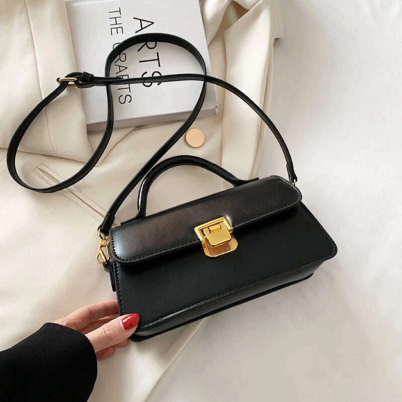 KIMLUD, 2023 autumn and winter new handbag ladies retro shoulder bag classic messenger bag solid color leather women's bag messenger bag, Black, KIMLUD Womens Clothes