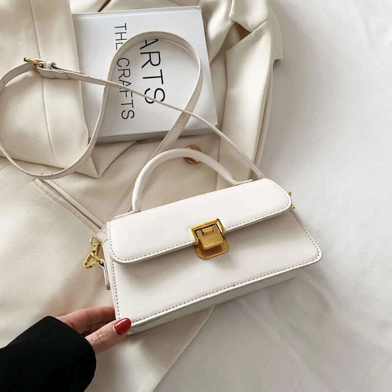 KIMLUD, 2023 autumn and winter new handbag ladies retro shoulder bag classic messenger bag solid color leather women's bag messenger bag, Ivory, KIMLUD Womens Clothes