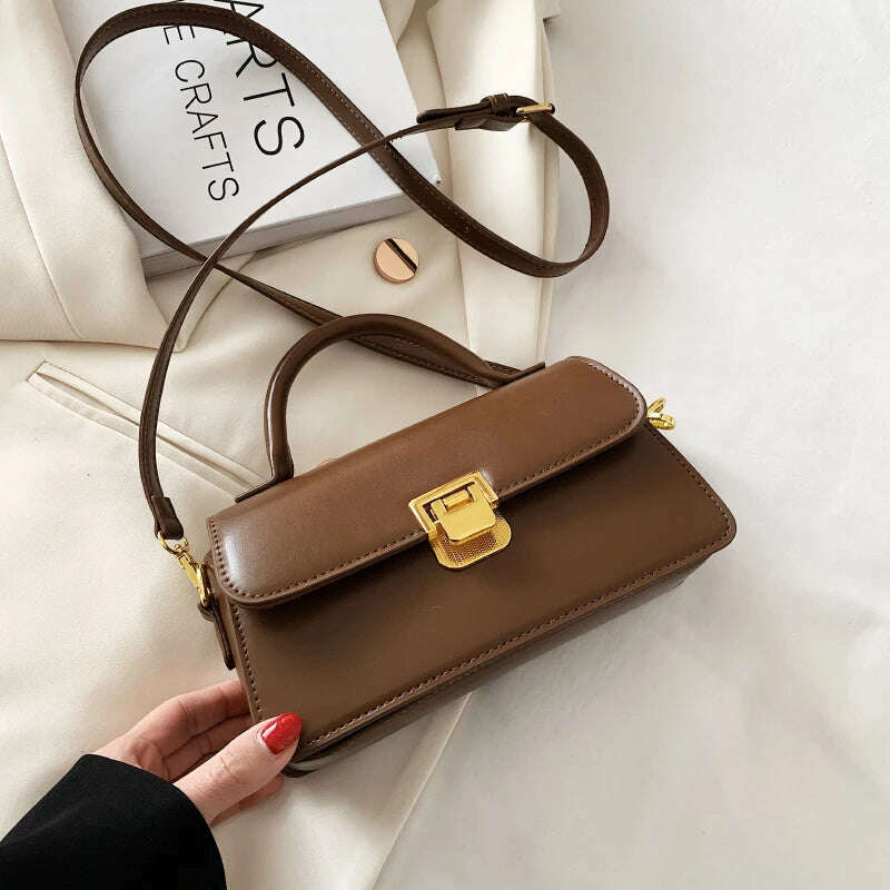 KIMLUD, 2023 autumn and winter new handbag ladies retro shoulder bag classic messenger bag solid color leather women's bag messenger bag, Auburn, KIMLUD Womens Clothes