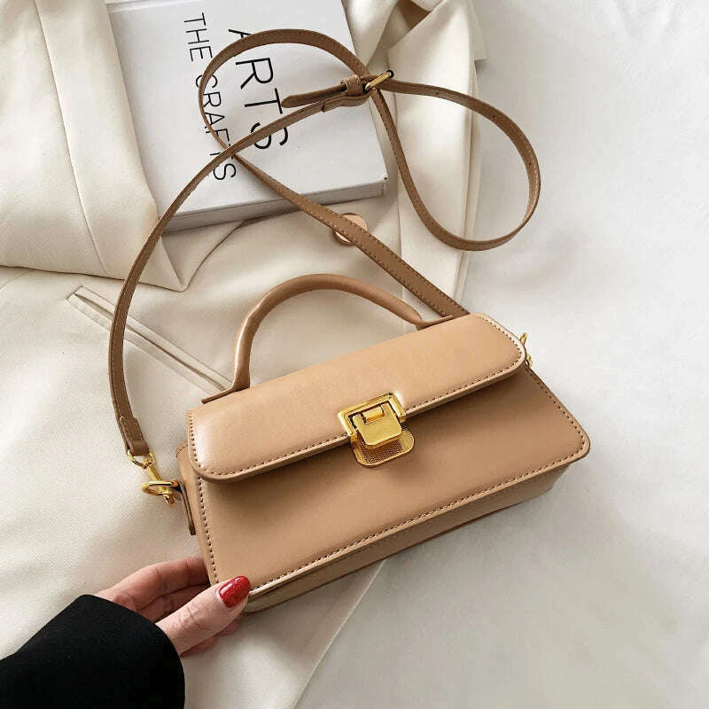 KIMLUD, 2023 autumn and winter new handbag ladies retro shoulder bag classic messenger bag solid color leather women's bag messenger bag, Khaki, KIMLUD Womens Clothes