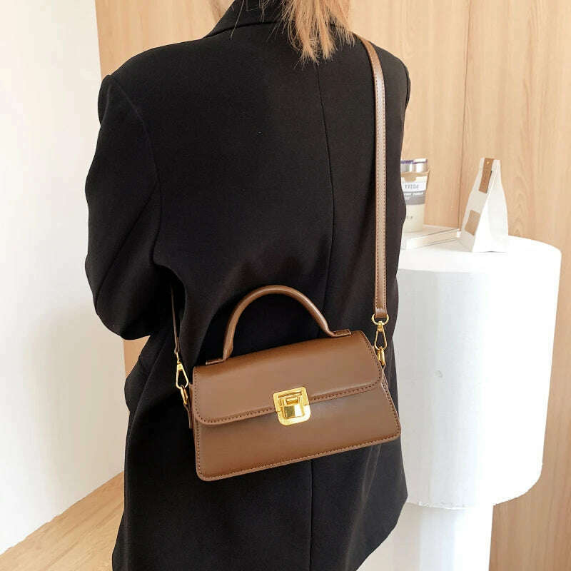 KIMLUD, 2023 autumn and winter new handbag ladies retro shoulder bag classic messenger bag solid color leather women's bag messenger bag, KIMLUD Womens Clothes