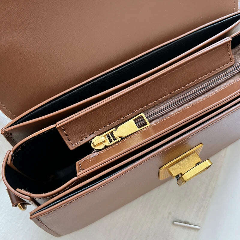 KIMLUD, 2023 autumn and winter new handbag ladies retro shoulder bag classic messenger bag solid color leather women's bag messenger bag, KIMLUD Womens Clothes