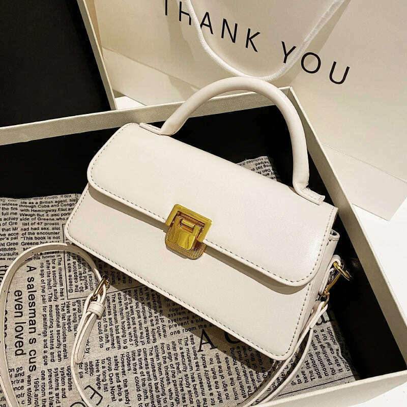 KIMLUD, 2023 autumn and winter new handbag ladies retro shoulder bag classic messenger bag solid color leather women's bag messenger bag, KIMLUD Womens Clothes