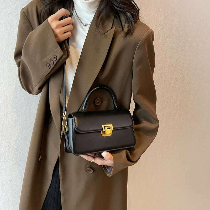 KIMLUD, 2023 autumn and winter new handbag ladies retro shoulder bag classic messenger bag solid color leather women's bag messenger bag, KIMLUD Womens Clothes
