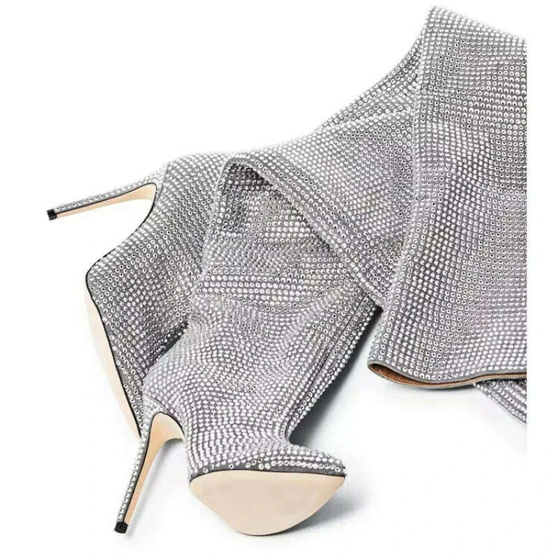 KIMLUD, 2023 Autumn New Fashion Bling Silver Crystal Over The Knee Boots for Women Sexy Luxury Designer Rhinestone Banquet Shoes 42 43, KIMLUD Womens Clothes