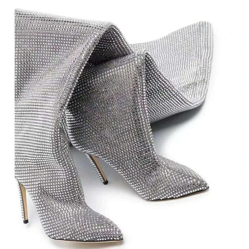KIMLUD, 2023 Autumn New Fashion Bling Silver Crystal Over The Knee Boots for Women Sexy Luxury Designer Rhinestone Banquet Shoes 42 43, KIMLUD Womens Clothes