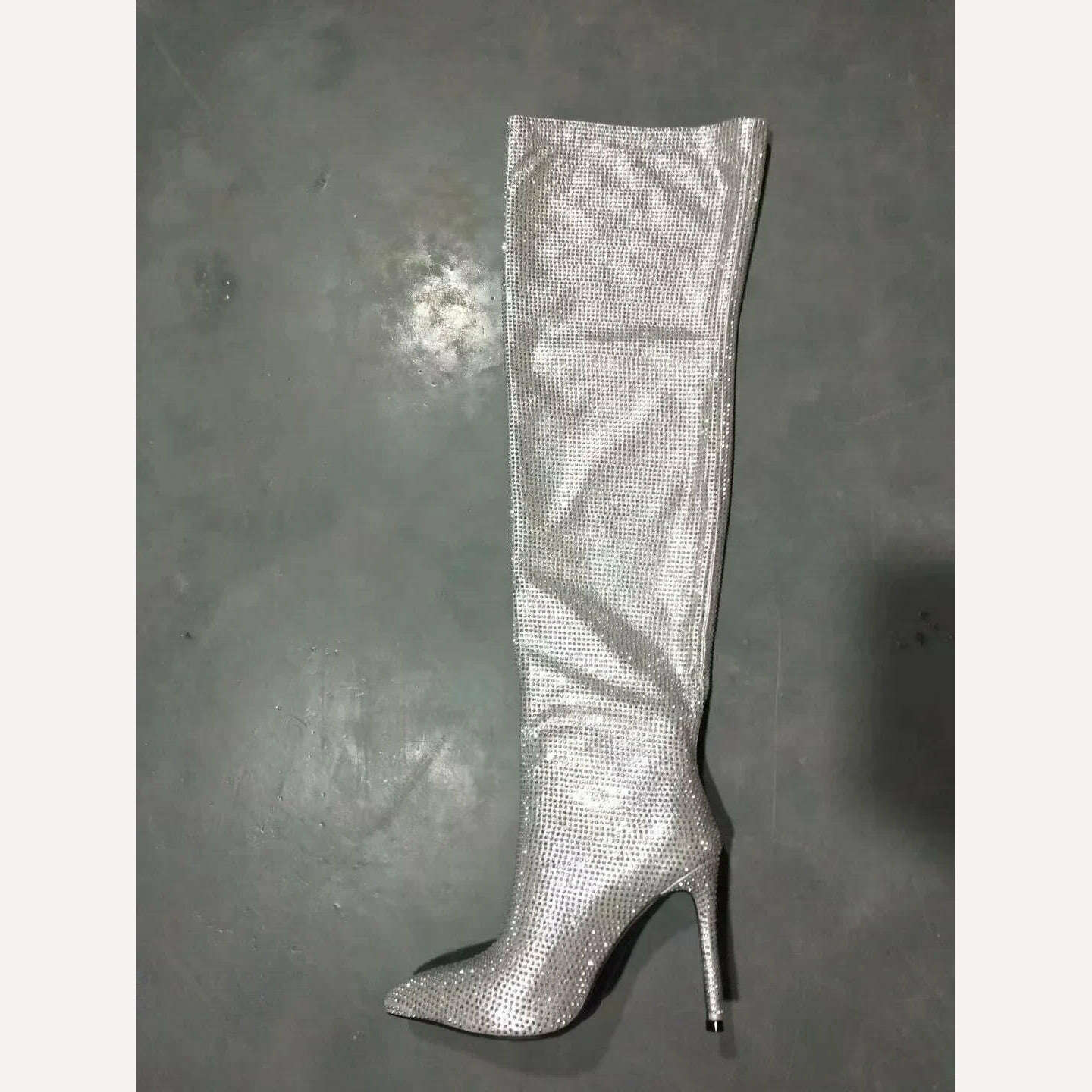 KIMLUD, 2023 Autumn New Fashion Bling Silver Crystal Over The Knee Boots for Women Sexy Luxury Designer Rhinestone Banquet Shoes 42 43, Silver 6187 8.5cm / 34, KIMLUD Womens Clothes