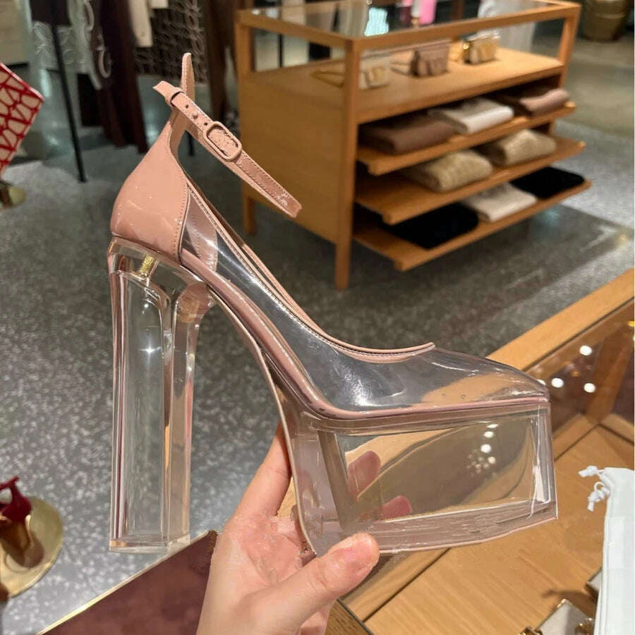 KIMLUD, 2023 Autumn New Woman Fashion PVC Designer High Heels Patent Platform Transparent Shoes Show Pumps Party Shoes Size 43, KIMLUD Women's Clothes