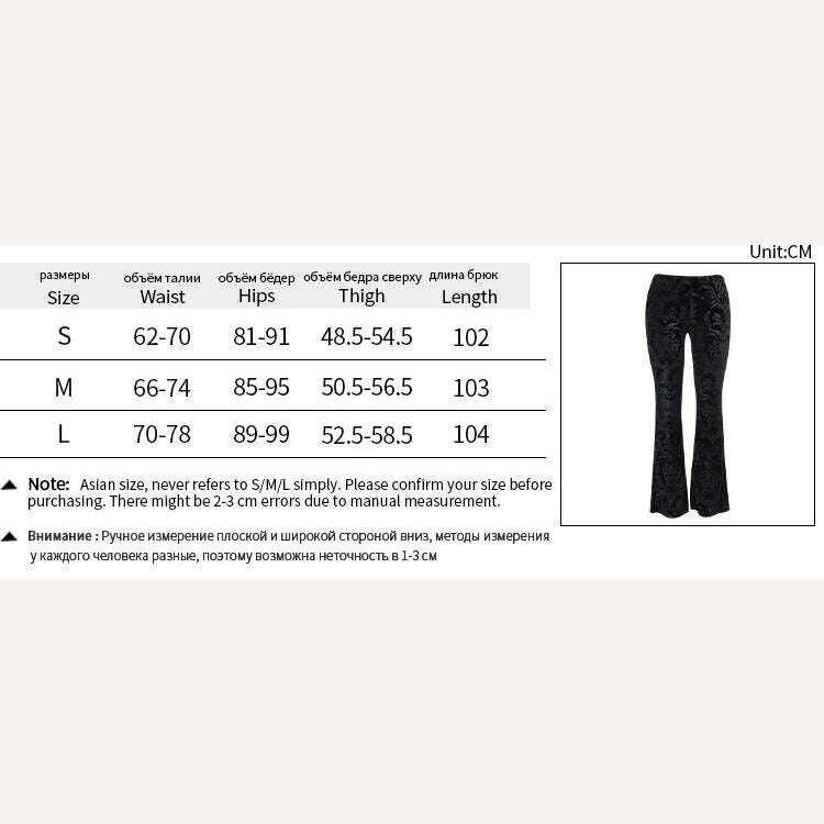 KIMLUD, 2023 Autumn Retro Gothic Print Black Pants Women Goth Harajuku High Waist Flared Pants Gothic Aesthetic Punk High Waist Trousers, KIMLUD Womens Clothes