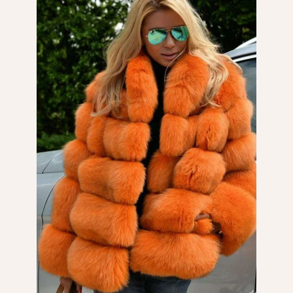 KIMLUD, 2023 Autumn Winter Faux Fox Fur Coat Women Fluffy Jacket Soft Warm Stand Collar Elegant, KIMLUD Womens Clothes