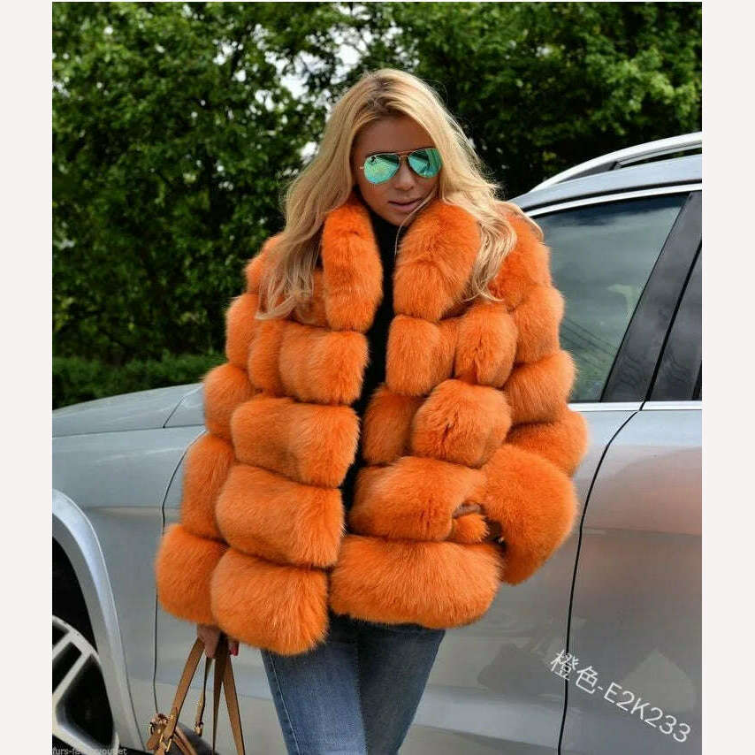 KIMLUD, 2023 Autumn Winter Fur Fox Coat Women Fluffy Jacket Soft Warm Stand Collar Fur Wholesale Autumn Winter New Fur Elegant Luxury, Orange / XXXXL, KIMLUD Womens Clothes