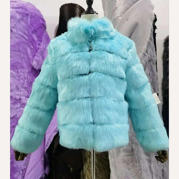 KIMLUD, 2023 Autumn Winter Faux Fox Fur Coat Women Fluffy Jacket Soft Warm Stand Collar Elegant, KIMLUD Womens Clothes