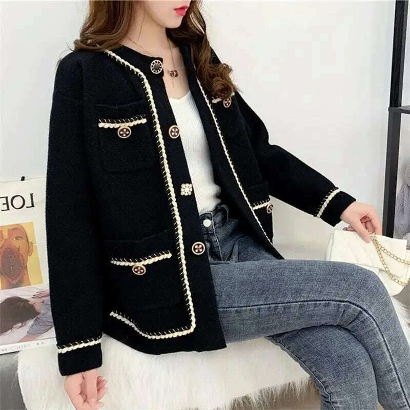 KIMLUD, 2023 Autumn Winter New Style Mink Thickened Short Jacket Women's Cardigan Woolen Top Stylish Woven Tweed Coat, KIMLUD Womens Clothes