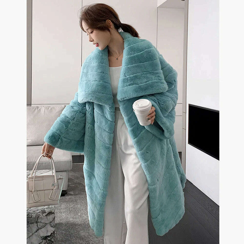 KIMLUD, 2023 Best Seller New Real Rex Rabbit Fur Coat Winter Long Fur Coat Women Fashion Thick Warm Winter Luxury, Color 2 / S Bust 95Cm, KIMLUD Womens Clothes