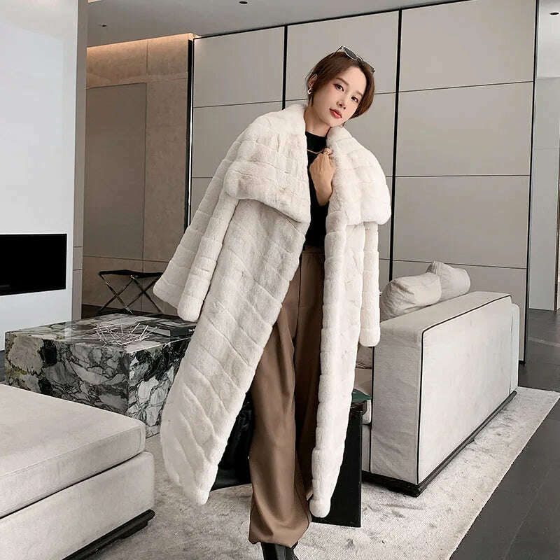 KIMLUD, 2023 Best Seller New Real Rex Rabbit Fur Coat Winter Long Fur Coat Women Fashion Thick Warm Winter Luxury, Color 3 / S Bust 95Cm, KIMLUD Womens Clothes