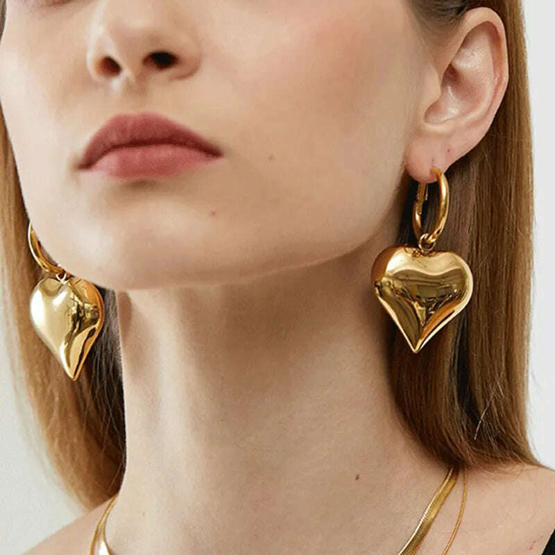 KIMLUD, 2023 Chic Heart Huggie Hoop Earrings Ins Jewelry  Asymmetric Hoop Earrings For Women New Gold Color Earrings Jewelry Teen Gift, KIMLUD Womens Clothes