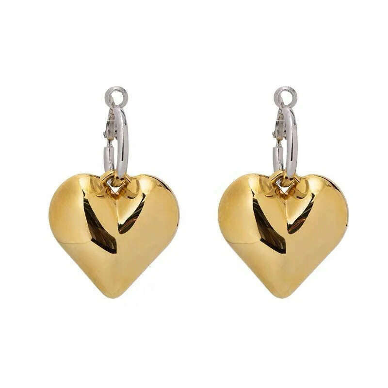 KIMLUD, 2023 Chic Heart Huggie Hoop Earrings Ins Jewelry Asymmetric Hoop Earrings For Women New Gold Color Earrings Jewelry Teen Gift, KIMLUD Womens Clothes
