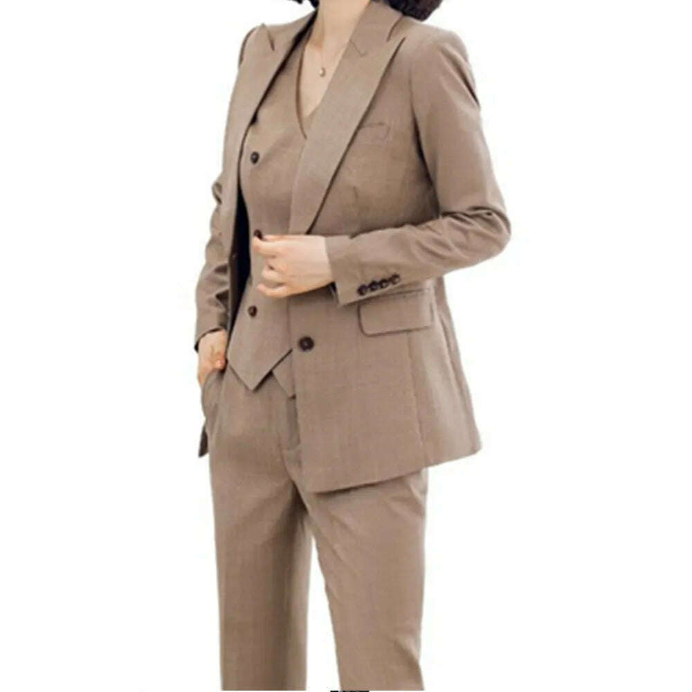 KIMLUD, 2023 Fashion New Ladies Business Solid Color Suits Trousers Waistcoat / Woman's Pink Commuter Blazers Jacket Pants Vest Set, zong se / Asian XS is Eur 4XS, KIMLUD Womens Clothes