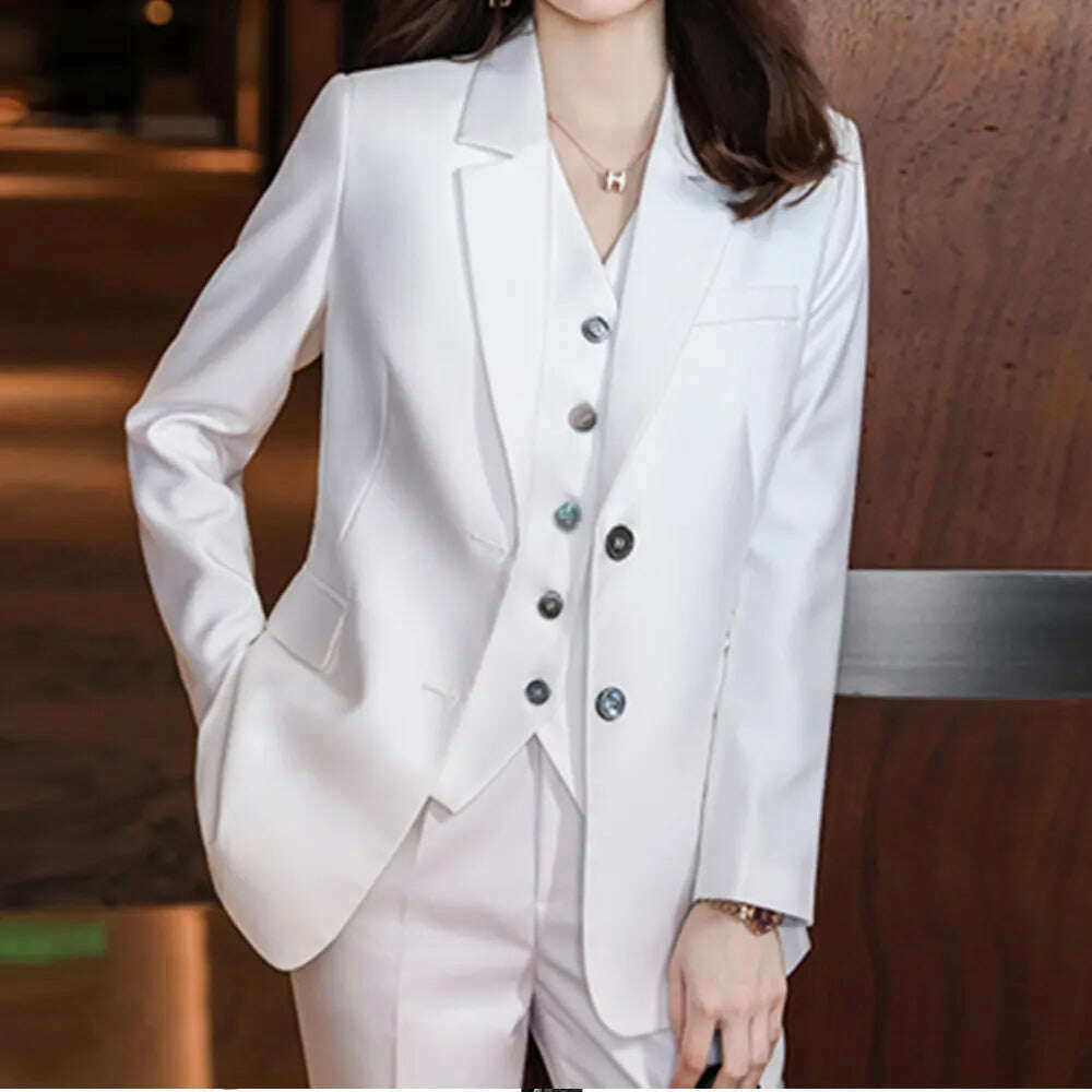 KIMLUD, 2023 Fashion New Ladies Business Solid Color Suits Trousers Waistcoat / Woman's Pink Commuter Blazers Jacket Pants Vest Set, white / Asian XS is Eur 4XS, KIMLUD Womens Clothes