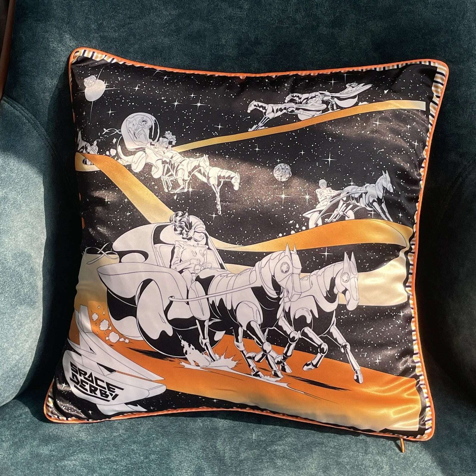 KIMLUD, 2023 Fashion Silk Pillowcase Brand Design Flower Horse Sofa Throw Pillow Chair Car Cushion Cover Home Decoration Fashion Pillow, 37 / 45x45cm, KIMLUD Womens Clothes