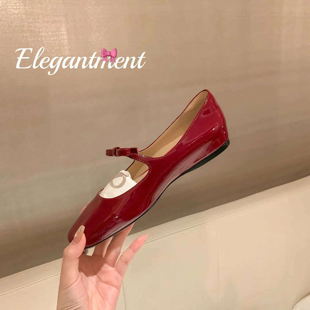 KIMLUD, 2023 Luxury Bowtie Mary Janes Women Square Toe Shiny Leather&Silk Flats Ballets Femmes Red Dance Party Ball Bridal Wedding Shoes, KIMLUD Womens Clothes