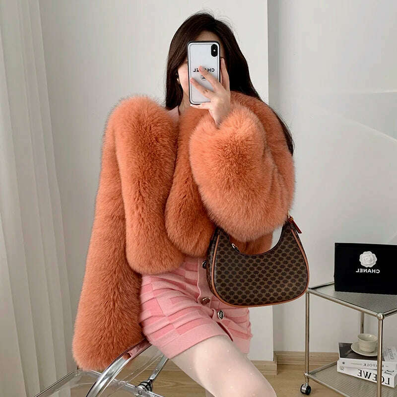 KIMLUD, 2023 Luxury Lady Winter Full Pelt Real Fox Fur Jacket Thick Warm Natural Fur Coat Women Outerwear Fashion Jacket, 17 / S bust 90cm, KIMLUD Womens Clothes