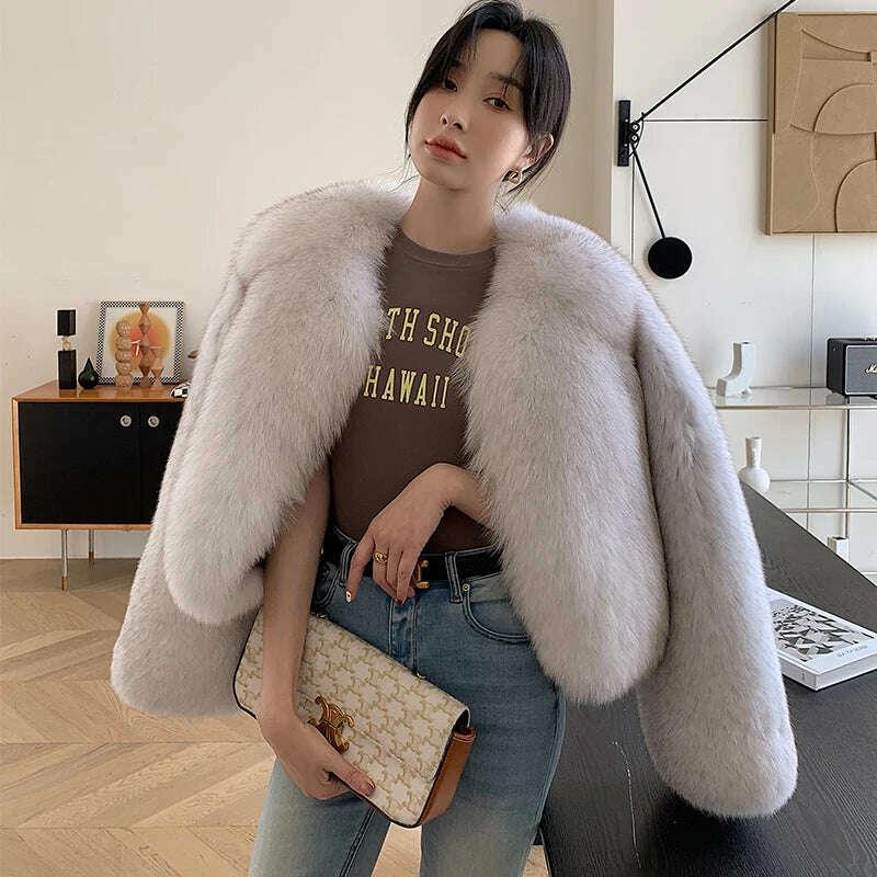 KIMLUD, 2023 Luxury Lady Winter Full Pelt Real Fox Fur Jacket Thick Warm Natural Fur Coat Women Outerwear Fashion Jacket, KIMLUD Womens Clothes