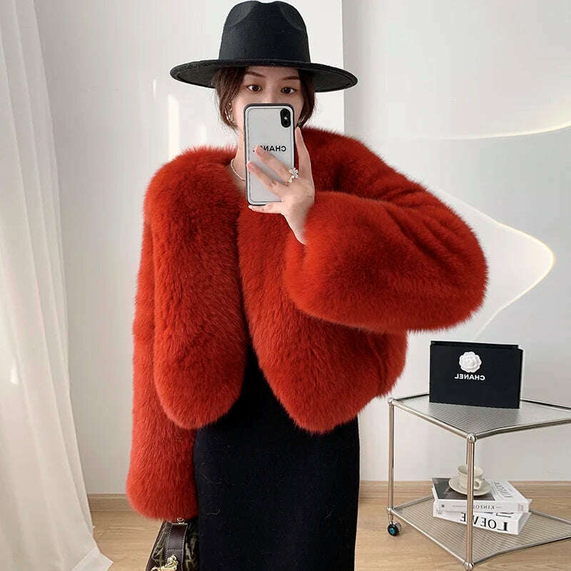 KIMLUD, 2023 Luxury Lady Winter Full Pelt Real Fox Fur Jacket Thick Warm Natural Fur Coat Women Outerwear Fashion Jacket, 10 / S bust 90cm, KIMLUD Womens Clothes