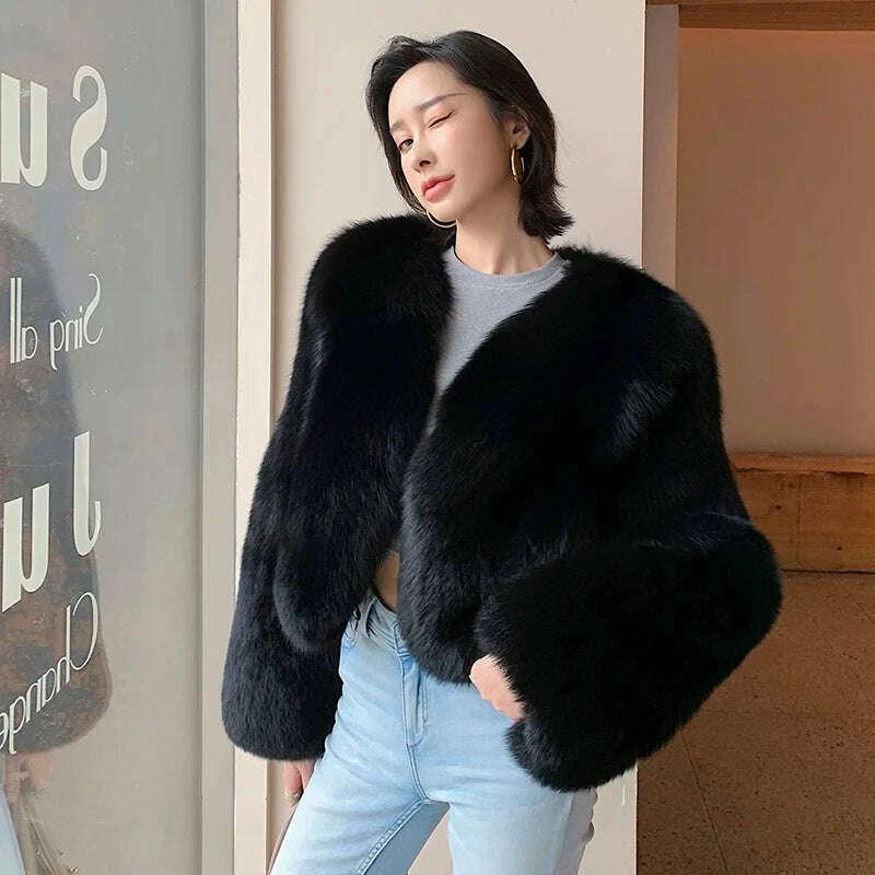 KIMLUD, 2023 Luxury Lady Winter Full Pelt Real Fox Fur Jacket Thick Warm Natural Fur Coat Women Outerwear Fashion Jacket, KIMLUD Womens Clothes