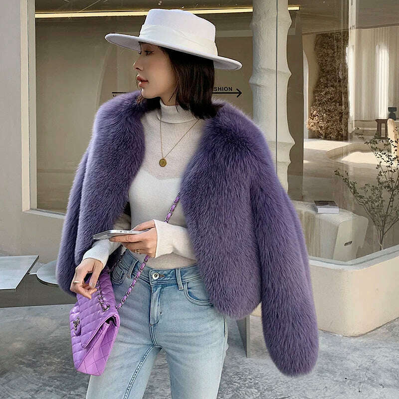 KIMLUD, 2023 Luxury Lady Winter Full Pelt Real Fox Fur Jacket Thick Warm Natural Fur Coat Women Outerwear Fashion Jacket, 13 / S bust 90cm, KIMLUD Womens Clothes