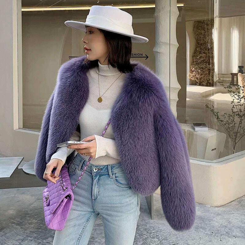 KIMLUD, 2023 Luxury Lady Winter Full Pelt Real Fox Fur Jacket Thick Warm Natural Fur Coat Women Outerwear Fashion Jacket, KIMLUD Womens Clothes