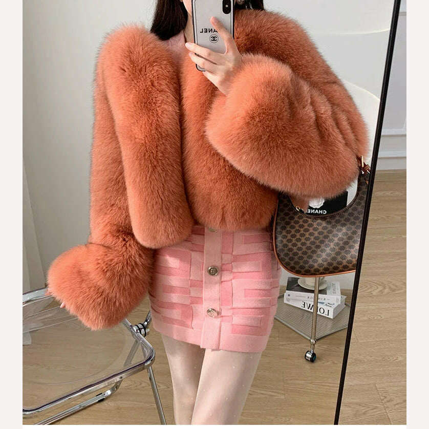 KIMLUD, 2023 Luxury Lady Winter Full Pelt Real Fox Fur Jacket Thick Warm Natural Fur Coat Women Outerwear Fashion Jacket, KIMLUD Womens Clothes