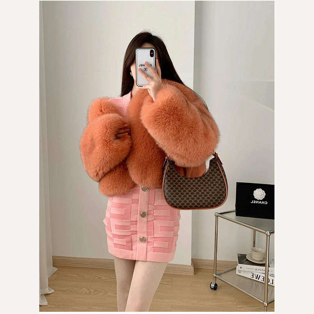 KIMLUD, 2023 Luxury Lady Winter Full Pelt Real Fox Fur Jacket Thick Warm Natural Fur Coat Women Outerwear Fashion Jacket, KIMLUD Womens Clothes