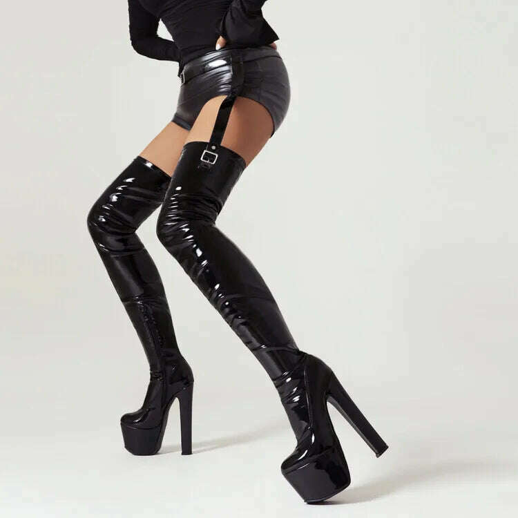 KIMLUD, 2023 Matte Black Side Zipper Over Knee Boots 35-46 Waterproof Platform Round Head Steel Pipe Dance Boots 17cm Thick Heel Boots, KIMLUD Womens ClothesKIMLUD, 2023 Matte Black Side Zipper Over Knee Boots 35-46 Waterproof Platform Round Head Steel Pipe Dance Boots 17cm Thick Heel Boots, 21-black / 35, KIMLUD APPAREL - Womens Clothes