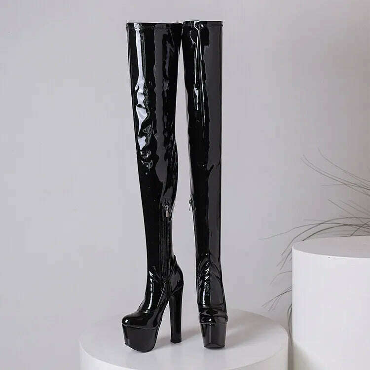 KIMLUD, 2023 Matte Black Side Zipper Over Knee Boots 35-46 Waterproof Platform Round Head Steel Pipe Dance Boots 17cm Thick Heel Boots, KIMLUD Womens ClothesKIMLUD, 2023 Matte Black Side Zipper Over Knee Boots 35-46 Waterproof Platform Round Head Steel Pipe Dance Boots 17cm Thick Heel Boots, 2s-black / 35, KIMLUD APPAREL - Womens Clothes