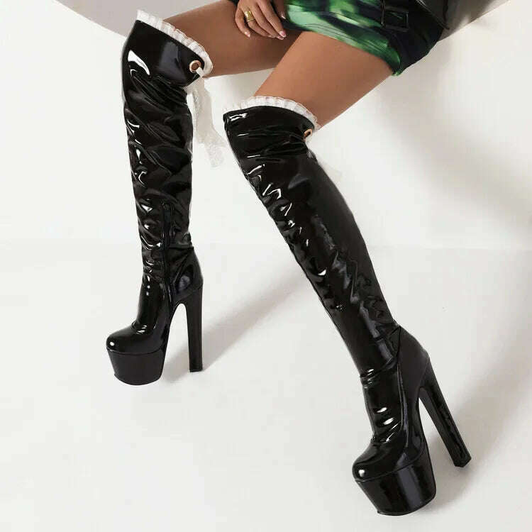 KIMLUD, 2023 Matte Black Side Zipper Over Knee Boots 35-46 Waterproof Platform Round Head Steel Pipe Dance Boots 17cm Thick Heel Boots, KIMLUD Womens ClothesKIMLUD, 2023 Matte Black Side Zipper Over Knee Boots 35-46 Waterproof Platform Round Head Steel Pipe Dance Boots 17cm Thick Heel Boots, 1s-black / 35, KIMLUD APPAREL - Womens Clothes