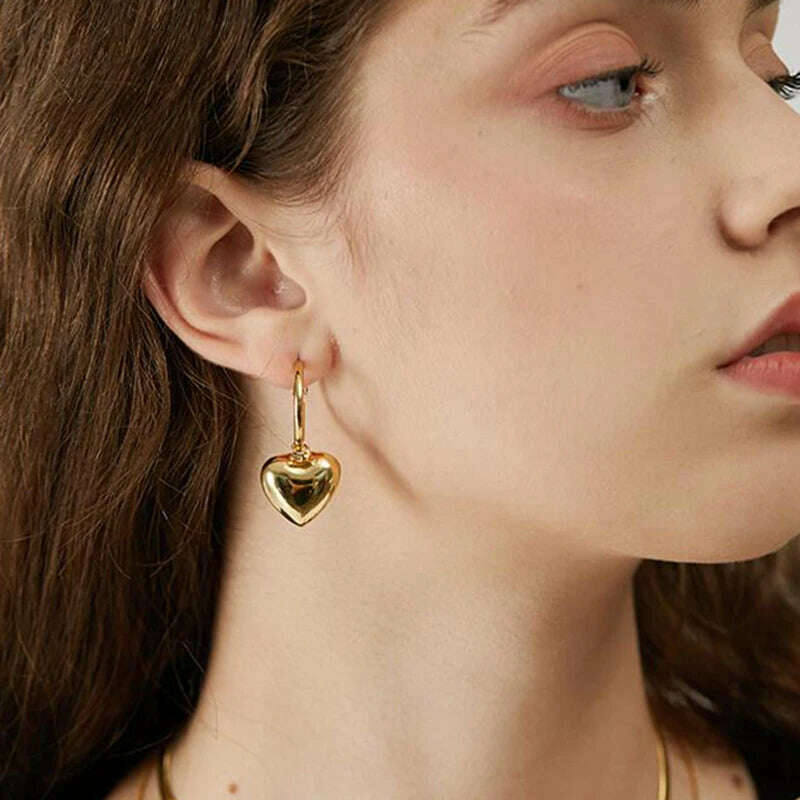 KIMLUD, 2023 Metal Love Earrings Goth Retro Aesthetic Exaggerated Metal Heart Hoop Earring For Punk girl Y2K Jewelry Accessories, KIMLUD Womens Clothes