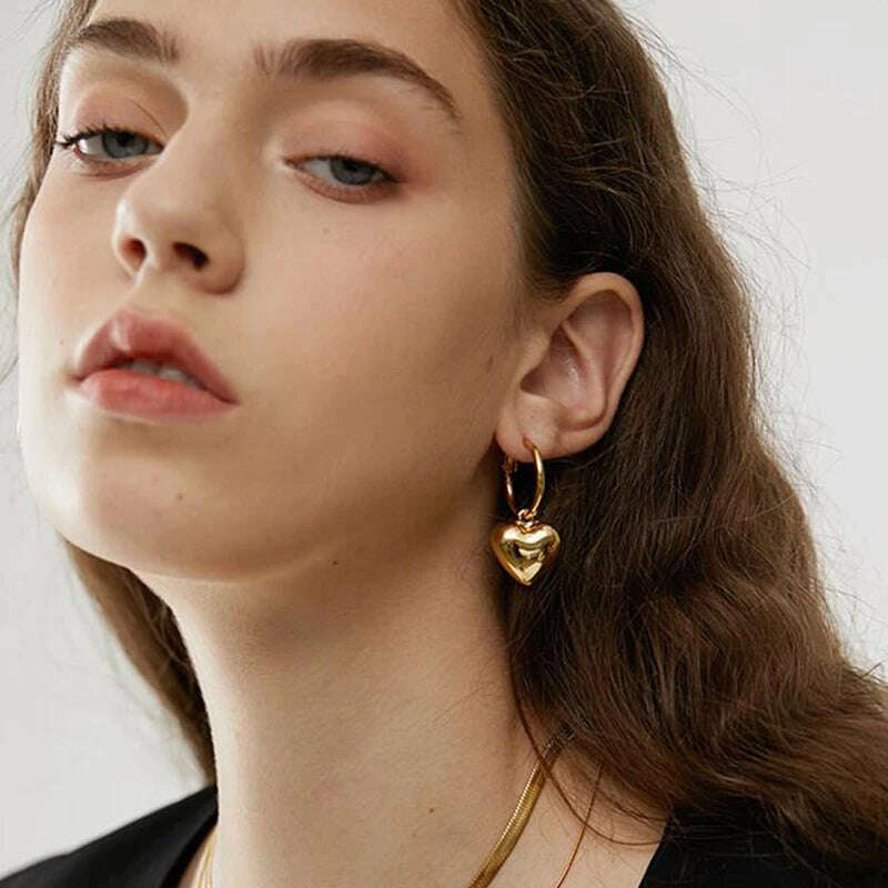 KIMLUD, 2023 Metal Love Earrings Goth Retro Aesthetic Exaggerated Metal Heart Hoop Earring For Punk girl Y2K Jewelry Accessories, KIMLUD Womens Clothes