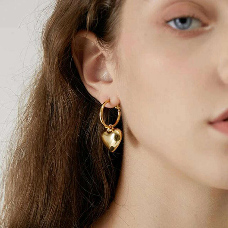 KIMLUD, 2023 Metal Love Earrings Goth Retro Aesthetic Exaggerated Metal Heart Hoop Earring For Punk girl Y2K Jewelry Accessories, KIMLUD Womens Clothes