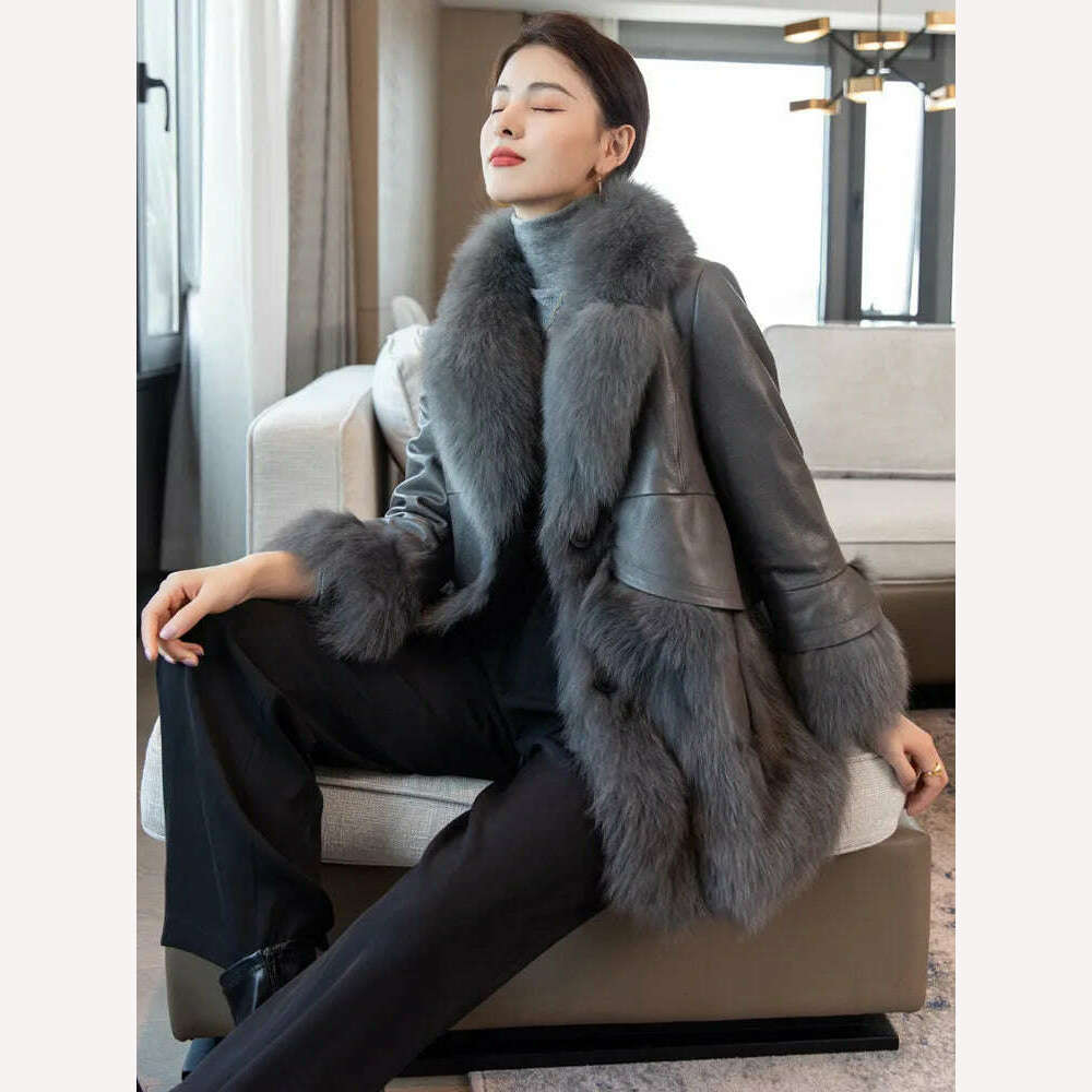 KIMLUD, 2023 Natural fox fur coat women's genuine sheepskin leather jacket Winter Coat Women, KIMLUD Women's Clothes