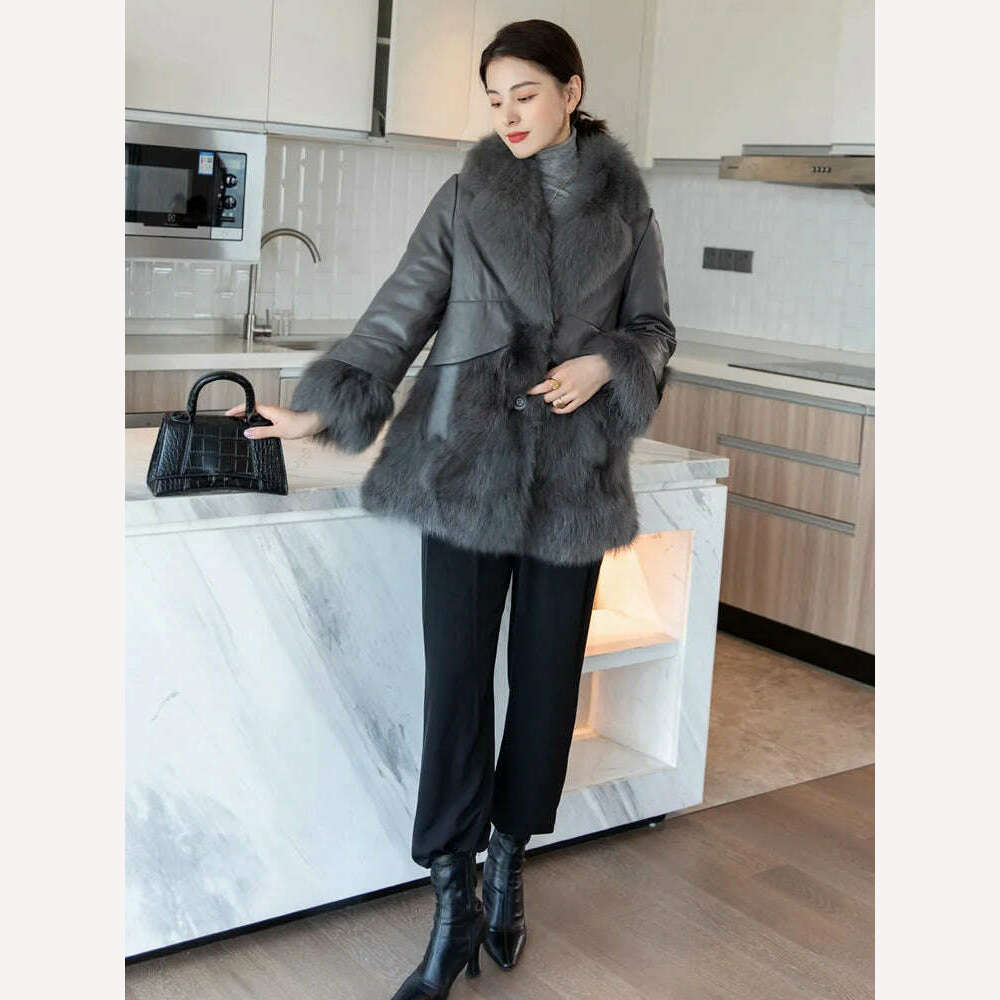 KIMLUD, 2023 Natural fox fur coat women's genuine sheepskin leather jacket Winter Coat Women, KIMLUD Womens Clothes