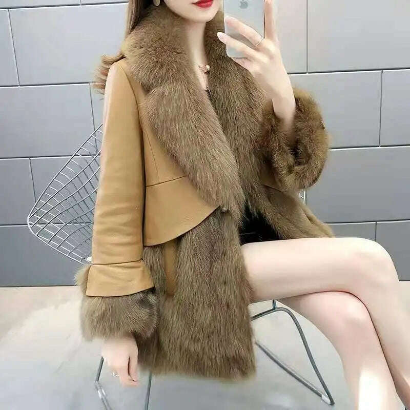 KIMLUD, 2023 Natural fox fur coat women's genuine sheepskin leather jacket Winter Coat Women, KIMLUD Womens Clothes